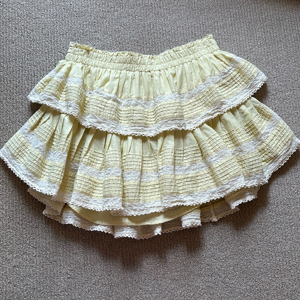 loveshackfancy ruffle mini heritage skirt yellow